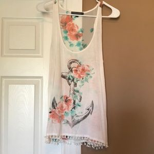 Sheer anchor rose tank